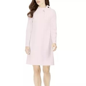 Calvin Klein Blush Pink‎ Bow Neck Long Sleeve Stretch Crepe Sheath Dress Size 2